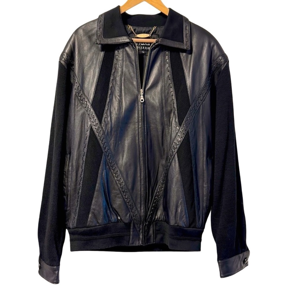 LEATHER MAXINI COLLEZIONE and sweater jacket black pockets mens large vintage